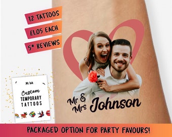 Wedding Tattoos Mr & Mrs Photo Tattoos Face Tattoos Personalised Custom Temporary Tattoos Wedding Favours Bride Groom Married Wedding Items