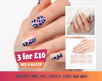 Nail Wraps Animal Print Leopard Print Giraffe Print Glitter Cherry Nails Pastel Nail Stickers Nail Strips Summer Holiday Nails Fake Nails