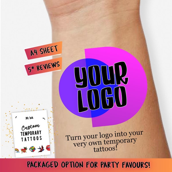 Logo Tattoos Branded Merchandise Company Custom Temporary Tattoos Corporate Business Promotional Merch Giveaways *PLUS add text and images*