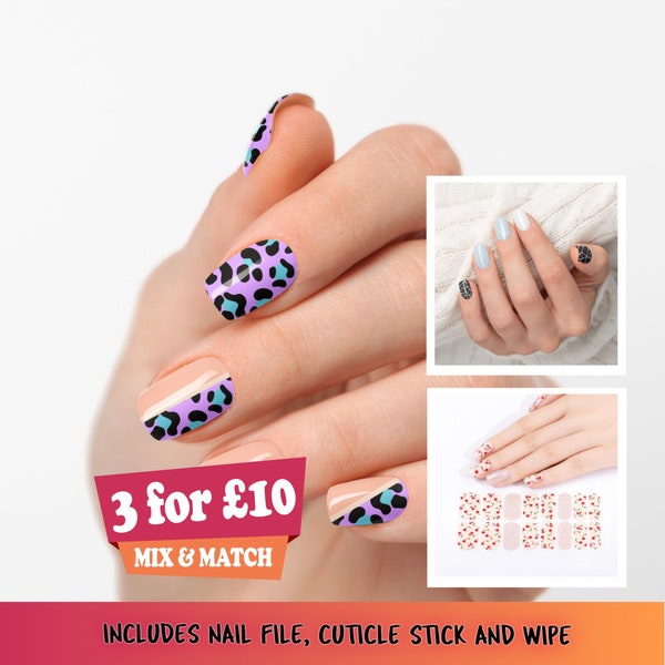 Nail Wraps Animal Print Leopard Print Giraffe Print Glitter Cherry Nails Pastel Nail Stickers Nail Strips Summer Holiday Nails Fake Nails