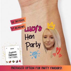 Hen Party Tattoos Photo Tattoos Face Tattoos Personalised Custom Temporary Tattoos Party Favours Hen Do Bride Bachelorette Hen Party Bag