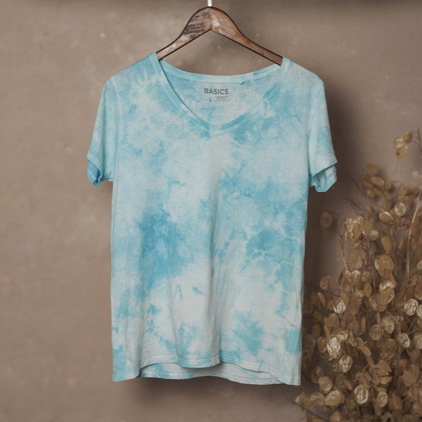 Hellblau-Weißes Batik T-Shirt, Tiedye Shirt