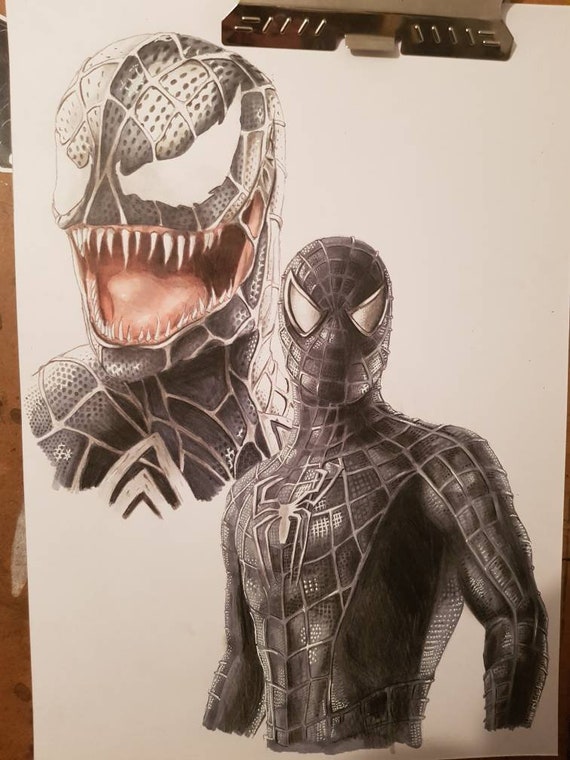 Black Suited Spiderman 3 and Venom A4 Print - Etsy