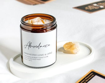 Manifesting Abundance Soy Candle - Citrine Crystal Dried Flower Candle - Witchy Wealth Candle - Frankincense Intention Candle - Money Spell