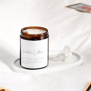 Positive Vibes Intention Candle - Clear Quartz Citrus Soy Candle - Positive Energy Manifestation Candle - Dried Flower Witchy Ritual Candle