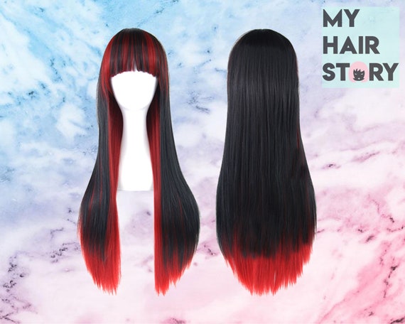 Straight Black Red Wig Lace Front Wig Straight Ombre Etsy