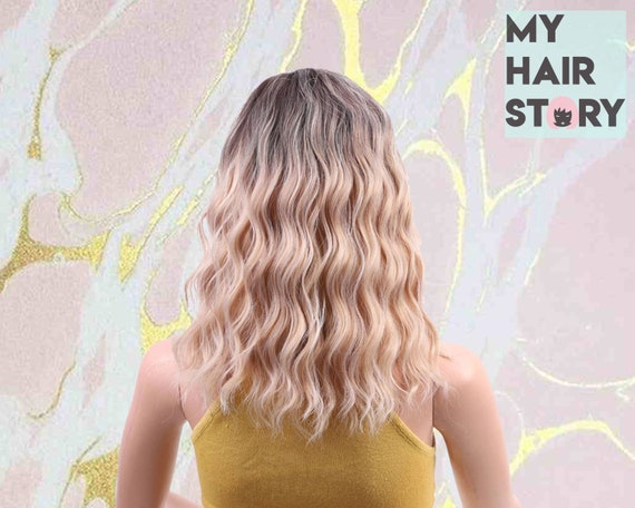 Wavy Blonde Ombre Wig Front Lace 14 Inch Deep Roots Etsy