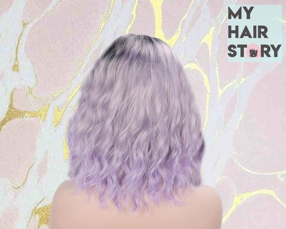 Ombre Purple Short Wavy Wig 14 Inch Deep Roots Curly Hair Etsy
