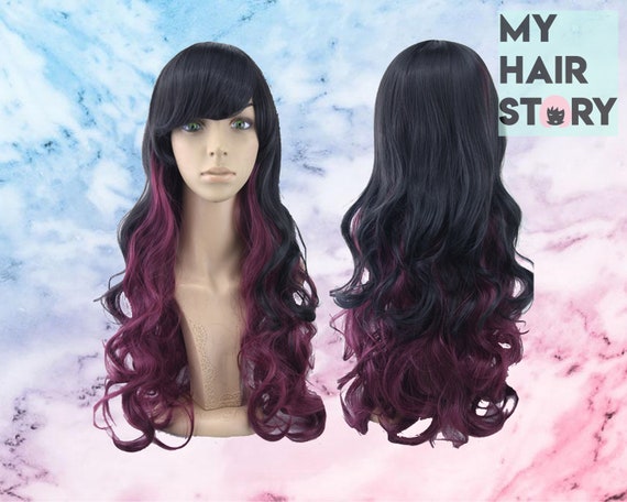 Simple Black To Purple Ombre Wig Anime Cosplay Hair Etsy