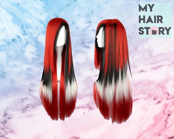Fierce Fired Red Wig Straight Ombre Hair Cool Anime Three Etsy