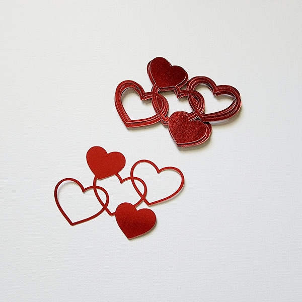 Hearts Cluster Red Foil Cardstock Cut Paper Shape DIY Cardmaking Scrapbooking Journaling Crafting DIY