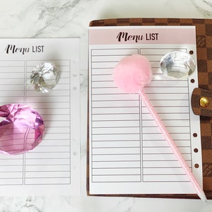 A5 Planner Menu List Printable