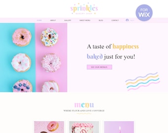 Wix Bakery Website Template, Colorful Wix Website Design, Food Website, Flower Shop Website, Catering Website C08