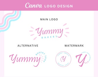 Colorful Logo Canva Template - Bakery Logo Design - Editable Canva Logo Design - Colorful Small Business Branding C02