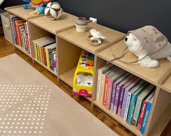 4x1 Kids Bookshelf Toys Shelf Children Storage Cubical Custom Japandi Design Nursery Toddler Kindergarden Montessori 150x46x33cm / 59x18x13”