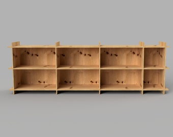 2x7 Modern Modular Plywood Bookshelf Shelving System 33cm/13” modules japandi custom design for vinyl records, music studio - 100x33x16inch