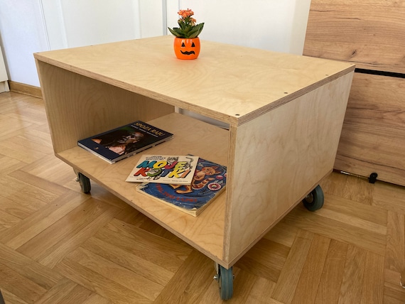 Plywood Coffee Table on Wheels, Industrial Wooden Coffee Table, Simple  Modern Board Game Table Console Open Box 31x24x20in / 80x60x50cm 