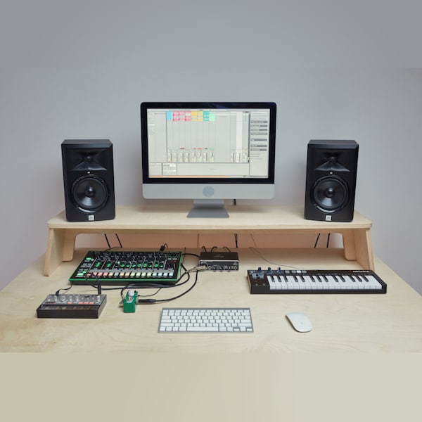 Music Studio Gear Stand for Keyboard Piano Synth, Custom Size Plywood Monitor Stand Cable Management Wood Riser Recording Home Studio Shelf