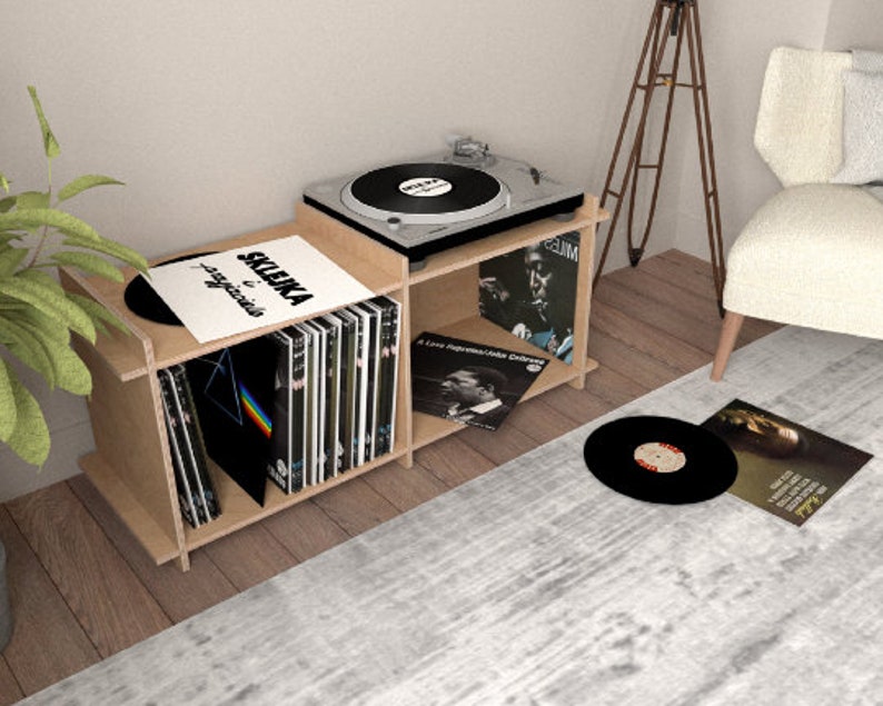 2x1 Modern Small Plywood Bookshelf KALLAX 33cm / 13 module japandi custom design vinyl records books music studio 81x46x33cm / 32x18x13 image 9