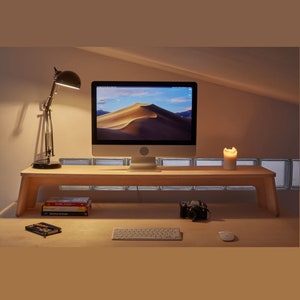 iMac Plywood Monitor Stand Custom Size from 24 inch to 75 inch / 60 cm to 190 cm Sturdy Desk Setup Designer Japandi Minimalist Bespoke image 1
