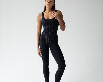Yoga catsuit women one piece black activewear bodysuit for workout and fitness