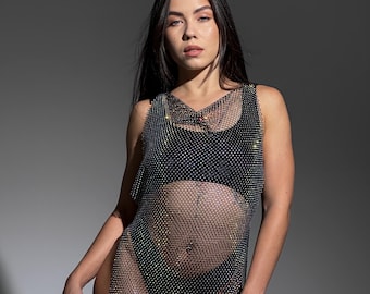 Robe en maille transparente avec strass pour un look festival ou clubwear