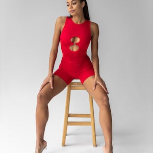Red Sleeveless Cut Out Catsuit for Women Gym Yoga Activewear Jumpsuit