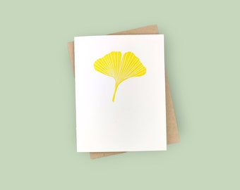 Handprinted linocut ginkgo cards - set of 6