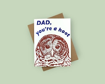 Dad, you're a hoot - owl linocut greeting card