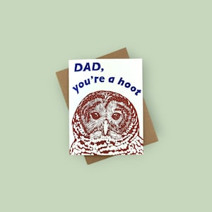 Handprinted linocut owl card for dad 100% recycled paper and sustainable ink image 1