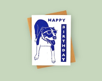 Handprinted linocut dog birthday card