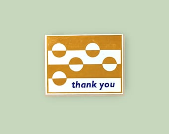 Handprinted linocut thank you circles card - set of 6