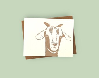 Handprinted goat linocut card