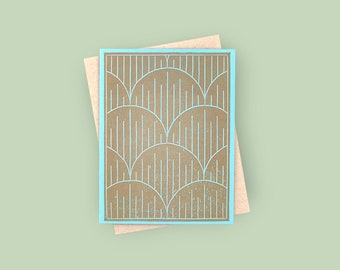 Art deco fan pattern linocut greeting card - bronze