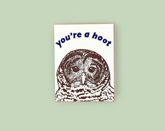 You're a hoot - owl linocut greeting card