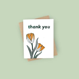 Tarjetas de agradecimiento con tulipanes en linograbado impresas a mano (juego de 6)