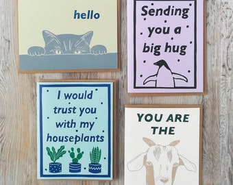 Handprinted linocut friendship cards - set of 6