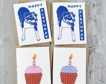 Handprinted linocut birthday cards - set of 6