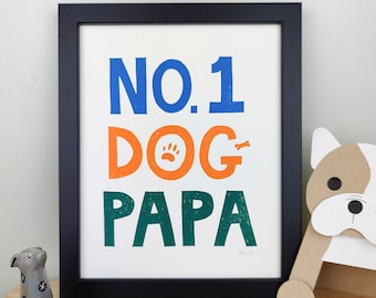 No. 1 Dog Papa hand-printed original linocut - 8 x 10