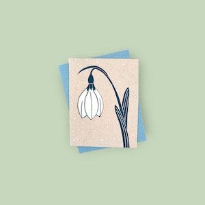 Handprinted linocut snowdrop card - 100% recycled paper and sustainable ink