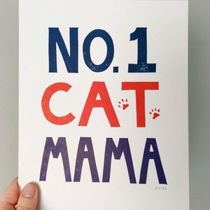 No. 1 Cat Mama hand-printed original linocut 8 x 10 image 6