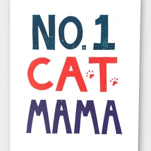 No. 1 Cat Mama hand-printed original linocut 8 x 10 image 3