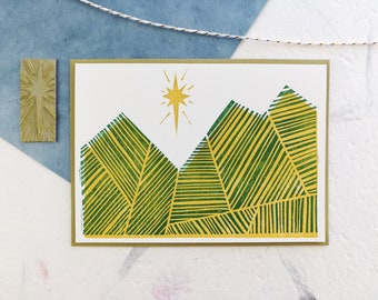 Handprinted linocut abstract Christmas card - 100% recycled paper and sustainable ink