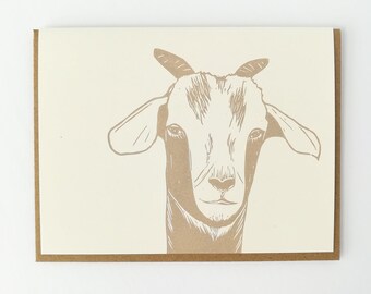 Handprinted linocut goat card - 100% recycled paper and sustainable ink
