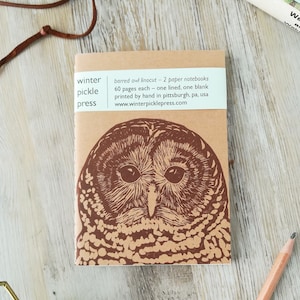Quaderni con gufo in linoleum stampati a mano - set da 2
