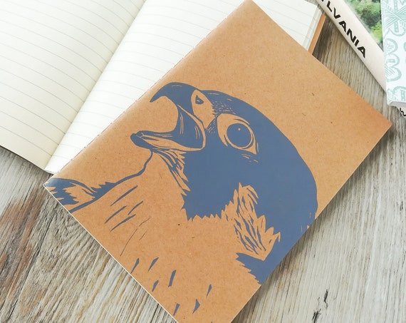 Handprinted peregrine falcon notebook