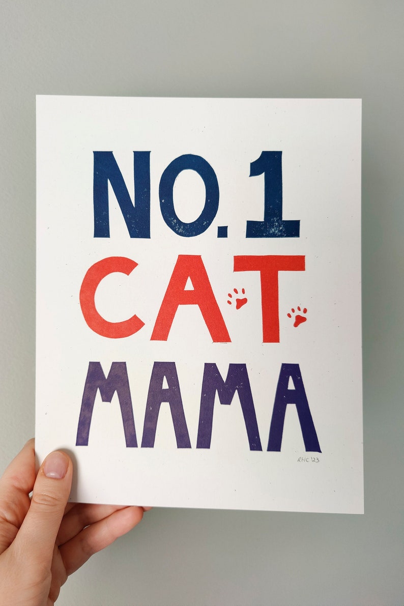 No. 1 Cat Mama hand-printed original linocut 8 x 10 image 6