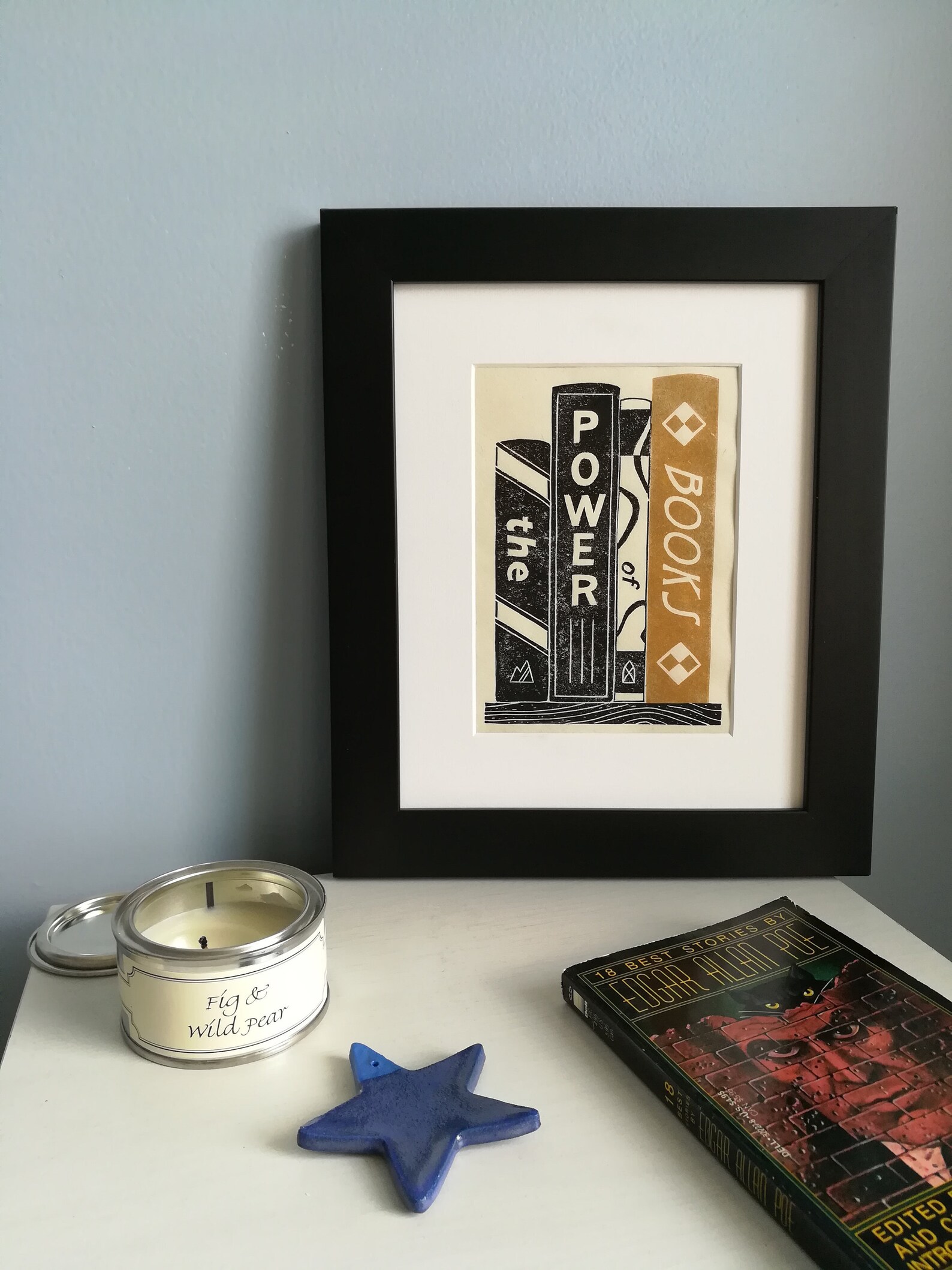 Linocut Bookshelf Print Library Artwork Art for Book Nook Etsy