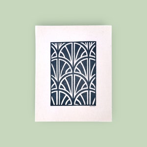 Handprinted linocut art deco fan pattern