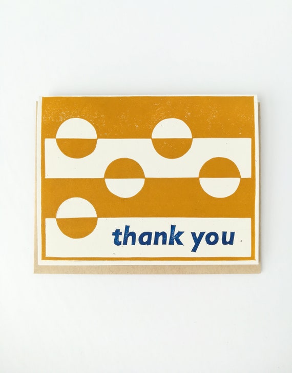 Handprinted linocut abstract thank you card